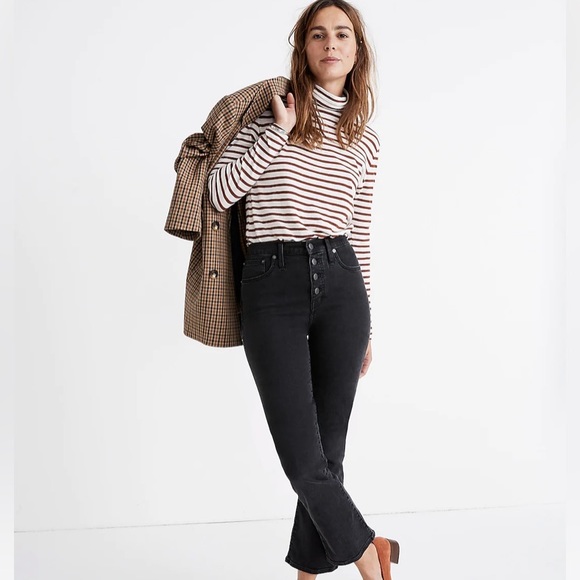 Madewell Denim - Madewell Cali Demi Boot Jeans Button Front Bellspring Wash Black Size 25